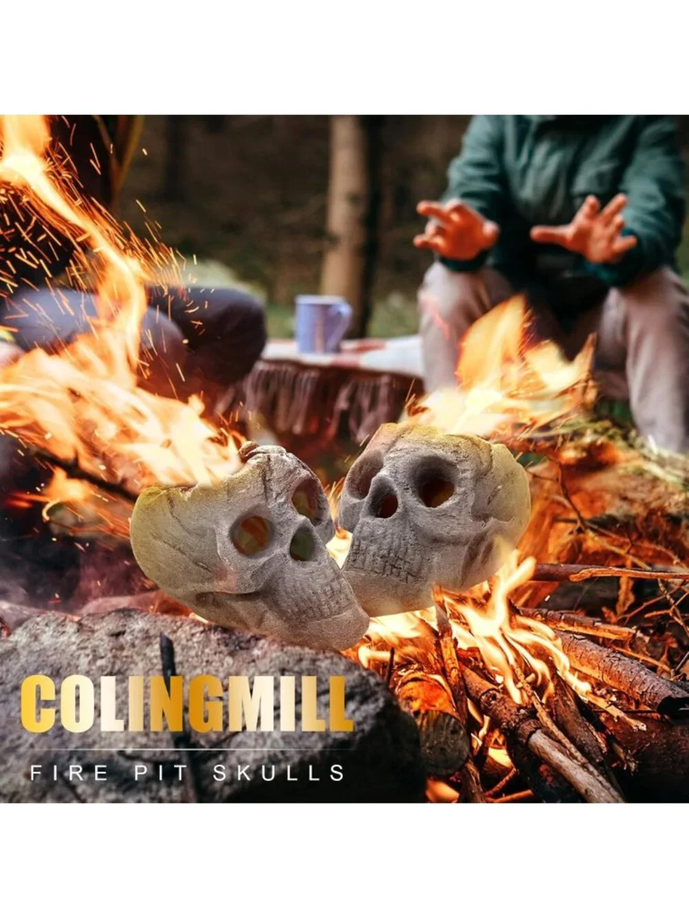 4 Pack Skull Fire Pit Decor - 8.7 Inch Halloween Decorations, Gray Outdoor